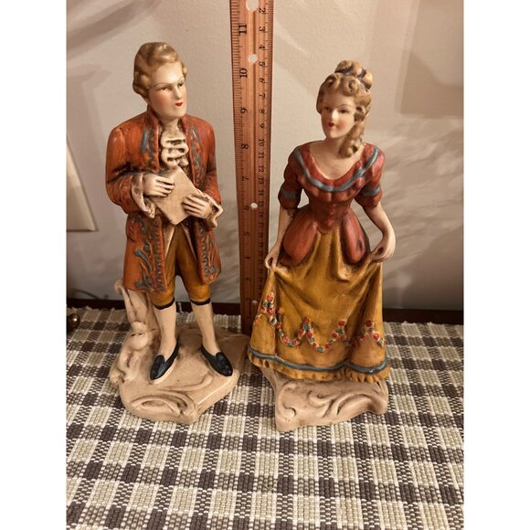 Vintage Chalkware Figurines Colonial Early American Man & Woman New Art Wares - Picture 8 of 13